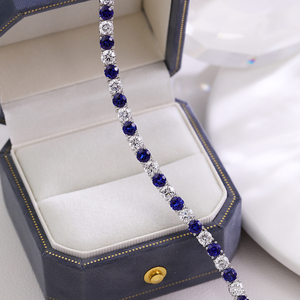 เครื่องประดับที่ดีอัญมณีสีน้ำเงินเข้ม4มม. สร้อยข้อมือประดับพลอยไพลินเทนนิส925เงินสเตอร์ลิงสร้อยข้อมือโซ่ - Product Image 3