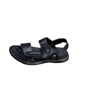 Sandales plates en cuir de vachette première couche, bout ouvert, semelle extérieure en caoutchouc, semelle intérieure massante, chaussures décontractées pour hommes - Product Image 4