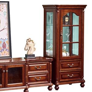 ארון יין אמריקאי רטרו מעץ מלא - מזנון תצוגה בסגנון אירופאי עם דלת זכוכית לסלון - Product Image 4