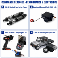 RGT EX86160 1/10 RC Crawler RTR 4WD Professionnel LC79 Land Commander Pickup Truck avec treuil métallique, télécommande 2 vitesses, blocage de différentiel DIG Hobby