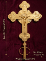 Croix Processionale Orthodoxe Byzantine en Alliage de Zinc Plaqué Or, Gravée Double Face Anges et Apôtres, pour Autel d'Église, Pâques - Vente en Gros