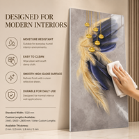 Panneau mural décoratif en PVC brillant MORLENX Blue Gold Feather UV Board pour la décoration intérieure de chambres d'hôtel de luxe