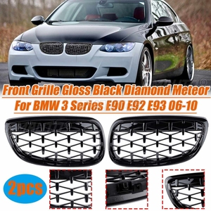 Par de Rejillas Delanteras para Coche, Estilo Diamante Meteoro, para BMW Serie 3 E90 E92 E93, Negro Cromado, Negro Brillante, Rejillas Deportivas - Product Image 1