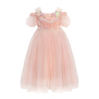 Robe de demoiselle d'honneur en tulle rose pour filles Hidehanky, robe de mariée à fleurs faites à la main avec perles et manches bouffantes, vente en gros