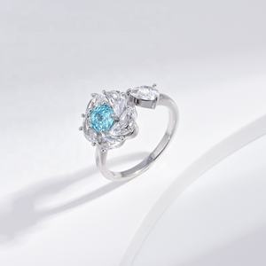 Anillos de compromiso de plata 925 con circonita cúbica 5A, chapados en oro, para mujer, con piedras azules y amarillas, estilo iced out, precio de fábrica, venta al por mayor. - Product Image 3