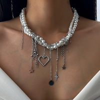 Collier Pendentif Cœur Minimaliste en Fausse Perle pour Femme, Style Européen et Américain, avec Chaîne en Bambou à Pompon Personnalisé