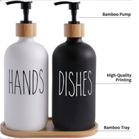 Distributeur de savon en verre 16 oz, flacon Boston avec pompe en bambou, conteneur de lotion, flacon pour lavage des mains, flacon de salle de bain
