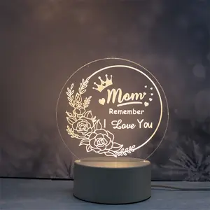 OEM lamba ahşap taban ile kişiselleştirilmiş LED gece lambası kazınmış atasözü anneler günü hediyeleri anne için Lamparas led 3D işıkları hediye