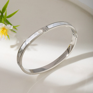 Classic <b>Shell</b> Inlay Bangle <b>Bracelets</b> Rose Gold Yellow Silver Plated Alloy Unisex Jewelry Gift - Product Image 4