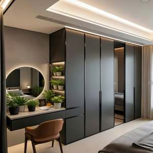 Armoire modulaire BALOM de style sombre pour chambre à coucher, dressing intégré avec bureau et niche pour plantes, armoire intelligente avec éclairage d'ambiance - Product Image 4