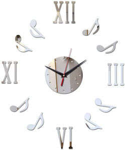 シルバーDIYミュージックミラースタイル自己粘着ウォールステッカー時計 - Product Image 1