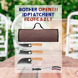 Handmade 9 Piece Butcher <b>Knife</b> Set and Carry Bag Viking Kitchen Scissors <b>Sharpener</b> Wooden Handle Leather Sheath - Product Image 3