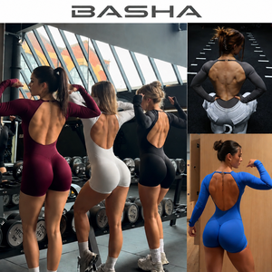 BASHAsports Tuta Intera da Yoga Senza Cuciture a Maniche Lunghe con Schiena Scoperta per Donna Taglie Forti, Ideale per Palestra e Fitness - Product Image 1