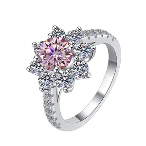रोमांटिक सगाई लेडीज़ प्रीमियम 925 स्टर्लिंग सिल्वर गुलाबी मोइसानाइट अंगूठी