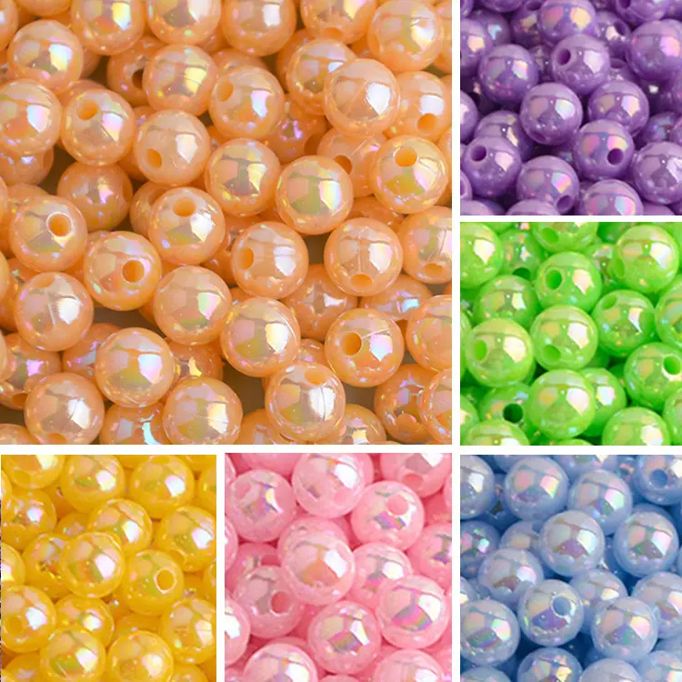 6/8/10mm AB Color Loose Pearls ABS Imitation Pearl Beads with Hole, Round Plastic Acrylic Spacer Bead for DIY Jewelry Making