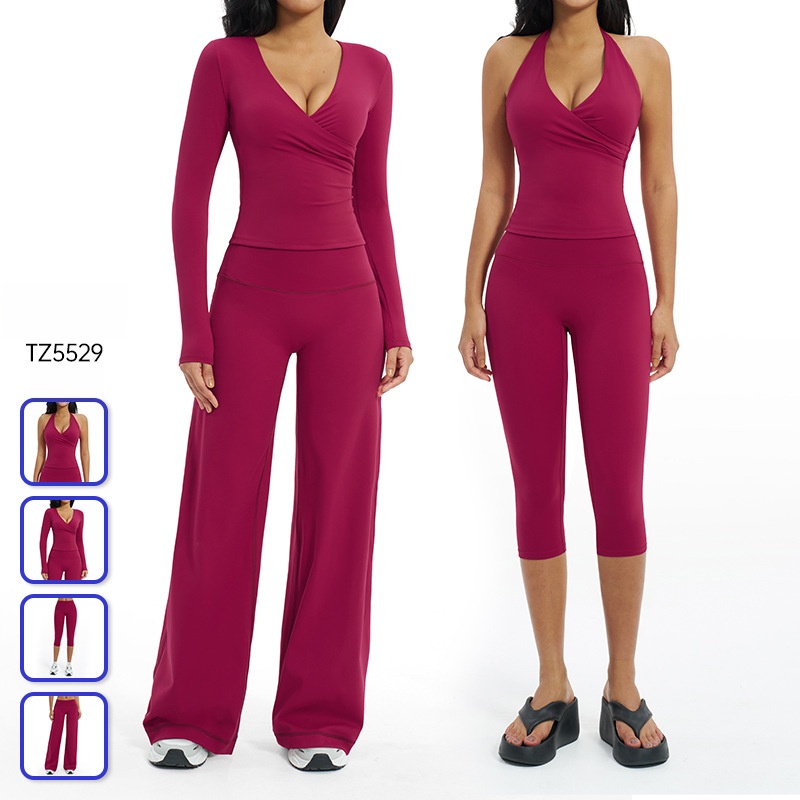 Brushed Yoga & Fitness Set-Women's Loose Casual & Stylish 3-Piece Long-Sleeve Outfit For Outdoor Running & Sports