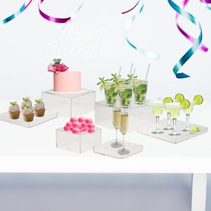 Caja de acrílico con tapa, elevadores de Buffet, cubos cuadrados, juego de exhibición de mesa de postre, exhibición de elevadores de alimentos para cajas de acrílico transparente de fiesta - Product Image 4