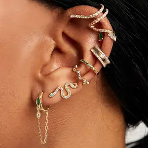 cz snake shape cuff earring white rainbow cubic zirconia multi wrap no piercing clip on earrings