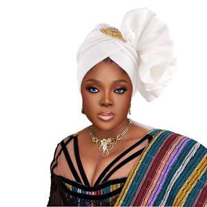 Nuevo Turbante Nigeriano Africano <span class=keywords><strong>para</strong></span> Boda, de Verano, en Poliéster, Elegante, con Flores Cosidas a Mano, Broche, Pañuelo <span class=keywords><strong>para</strong></span> la Cabeza, Gorro, Sombrero - Product Image 6