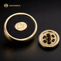 Kancing Tekan Bulat Mewah HONMEO dari Paduan Seng Emas Hitam, Logo Dua Warna Terukir OEM untuk Kancing Logam Thobe Abaya