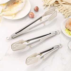 Silicone Food Tongs 9 12 14 Inch Oven Safe White Black Red Set Of 3 For BBQ Baking Steak Cooking - Product Image 1
