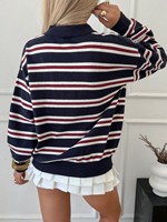 Pull en maille rayé à col polo pour femme, manches longues, patte de boutonnage, décontracté, personnalisable OEM ODM, vente en gros, fabricant d'usine