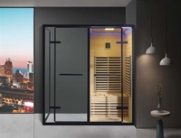 Salle de sauna et douche combinée deux-en-un en bois massif, sauna sec intérieur avec cadre en verre trempé et panneau de contrôle de température numérique