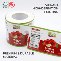 Étiquettes promotionnelles en vinyle brillant, imperméables et résistantes à l'huile, imprimées sur mesure, autocollantes, pour emballages commerciaux, avec logo.