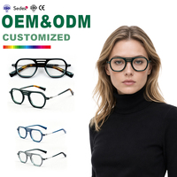 Monture de lunettes de designer unisexe à double faisceau rétro petit carré en acétate à la mode style de rue bloquant la lumière bleue pour ordonnance