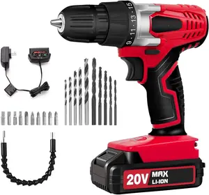 20V MAX Lithium lon Cordless Drill Set 3/8-Inch Keyless Chuck Variable Speed