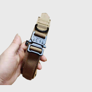 Collier tactique pour chien en nylon épais et robuste, réglable, extra large, rembourré, jaune, avec poignée et laisse - Product Image 1