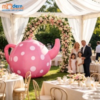 Ballon gonflable géant rose à pois avec ventilateur intégré, impression numérique, thème Alice au pays des merveilles, fête du thé du Chapeleur fou, extérieur