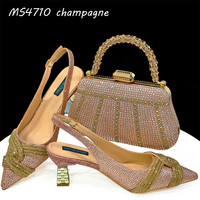 Ensembles de Sacs et Chaussures Assortis de Haute Qualité à Talons Bas pour Soirée, avec Sandales Dames Ornées de Pierres