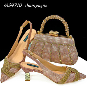 Zapatos y Bolsos de Alta Calidad para Fiestas, Tacones <span class=keywords><strong>Bajos</strong></span> a Juego, Pantuflas con Pedrería para Mujer, Conjuntos de Bolsos - Product Image 4