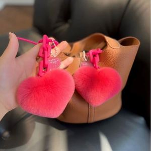 Custom New Heart Shaped Plush Pom Pom Keychain Soft Faux Fur <b>Keyring</b> for Bulk Cute Accessories Gifts - Product Image 5
