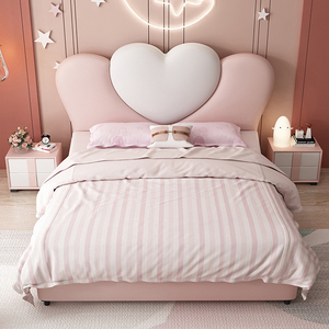 Ensemble de lit princesse rose moderne pour filles, lit rembourré en cuir confortable pour enfants avec cadre de lit de rangement en forme de cœur - Product Image 3
