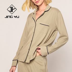 Pijamas de Bambú para Mujer, Cuello de Solapa Suave, Ribete Personalizado, Manga Larga, Ropa de Dormir de Bambú, Conjuntos de Pijamas y Ropa de Estar por Casa para Mujer - Product Image 2