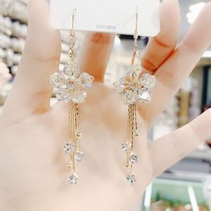Fashionable Trendy Men's Crystal Rhinestone Charm Flower Tassel <b>Hook</b> Luxury High Long Slimming Silver Plated Rose Gold Plated - Product Image 6