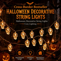 Guirlande lumineuse LED fantôme d'Halloween, chaîne de lampes clochettes, lumière décorative effrayante pour fête