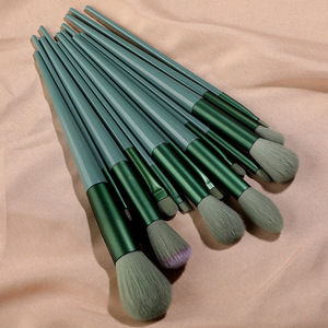 13-Piece Green Makeup <b>Brush</b> Set Synthetic Bristle Portable Blush Eyeshadow Complete Tool Set - Product Image 4