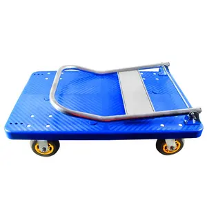 Cart Flatbed Trolley With Folding Handle Carrier Iron Plate Pushing Cart Trailer