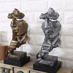 Arte il silenzio è scultura in oro Retro ornamento in resina artigianato charm oggetti decorazione per la casa figura scultura - Product Image 3