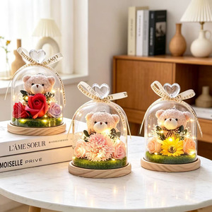 Pequeño Oso de Peluche con Flores y Plantas Preservadas, Decoración para el Hogar, Regalo para el Día de la Madre y San Valentín - Product Image 2