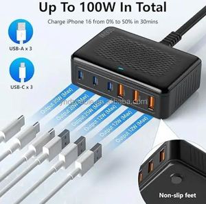 100W 6 Port Type USB <b>C</b> Charging Station Hub Block Cube USB <b>C</b> Fast <b>Charger</b> USB <b>C</b> Wall <b>Charger</b> Power Strip Adapter <b>Plug</b> - Product Image 2