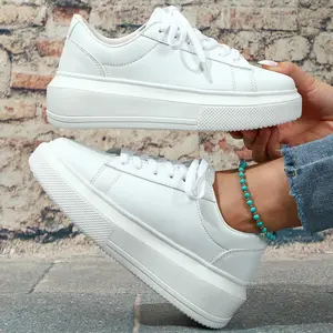 Women Sneakers Breathable Casual Shoes Women Vulcanized Shoes Pu Leather White Sneakers Lace Up Platform Shoes Fashion Sneakers