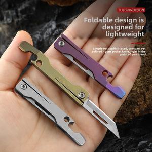 Titanyum alaşım DIY OEM çakı <span class=keywords><strong>Mini</strong></span> katlanır keskin küçük programı çok fonksiyonlu taşınabilir kurye bıçağı - Product Image 3