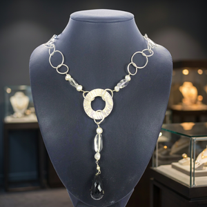 Trendy Vintage Silver <b>Statement</b> <b>Necklace</b> for Women Gold Plated with Geometric Diamond Pearl Onyx Pendant Number Pattern Chains - Product Image 4