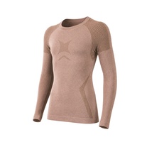 Haut de sport unisexe en laine mérinos à manches longues, col rond, sans couture, séchage rapide, thermique, couleur unie, pour yoga, course à pied, ski et activités de plein air