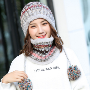 Wholesale colorful striped lady winter acrylic <strong>hat</strong> <strong>and</strong> <strong>scarf</strong> two piece sets with balls - Product Image 5