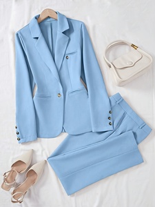 Veste de Costume de Bureau pour Femme, Tissée, Col en V, Un Bouton, Couleur Unie, Ouverte, Professionnelle - Product Image 6